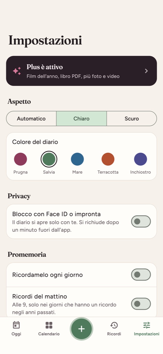 Impostazioni con i colori del diario